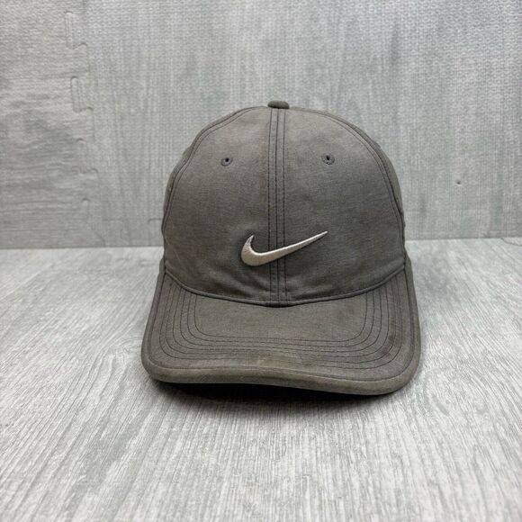 Vintage Y2k Nike Hat Cap Strap Back Gray Lightweight Running Featherlight Swoosh - Picture 1 of 7